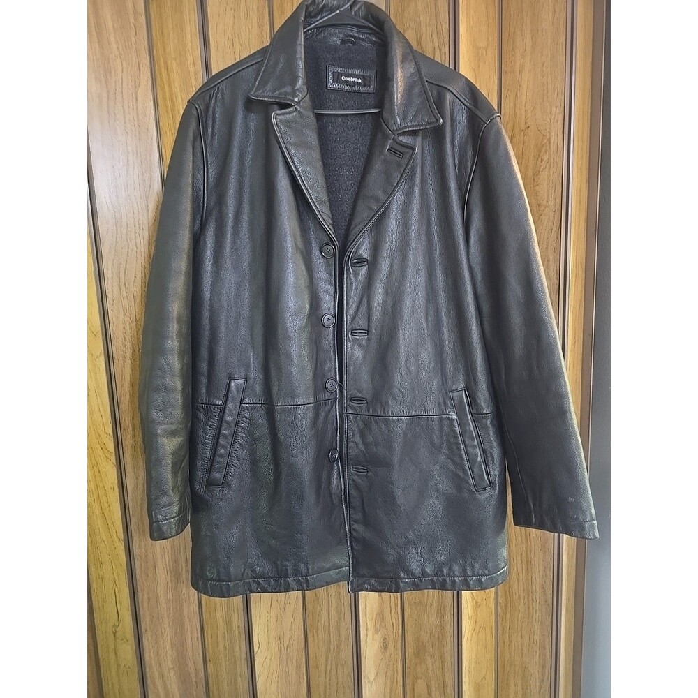 Colebrook & Co Outerwear Jacket Black Leather Collared Buttons Lined Size XL